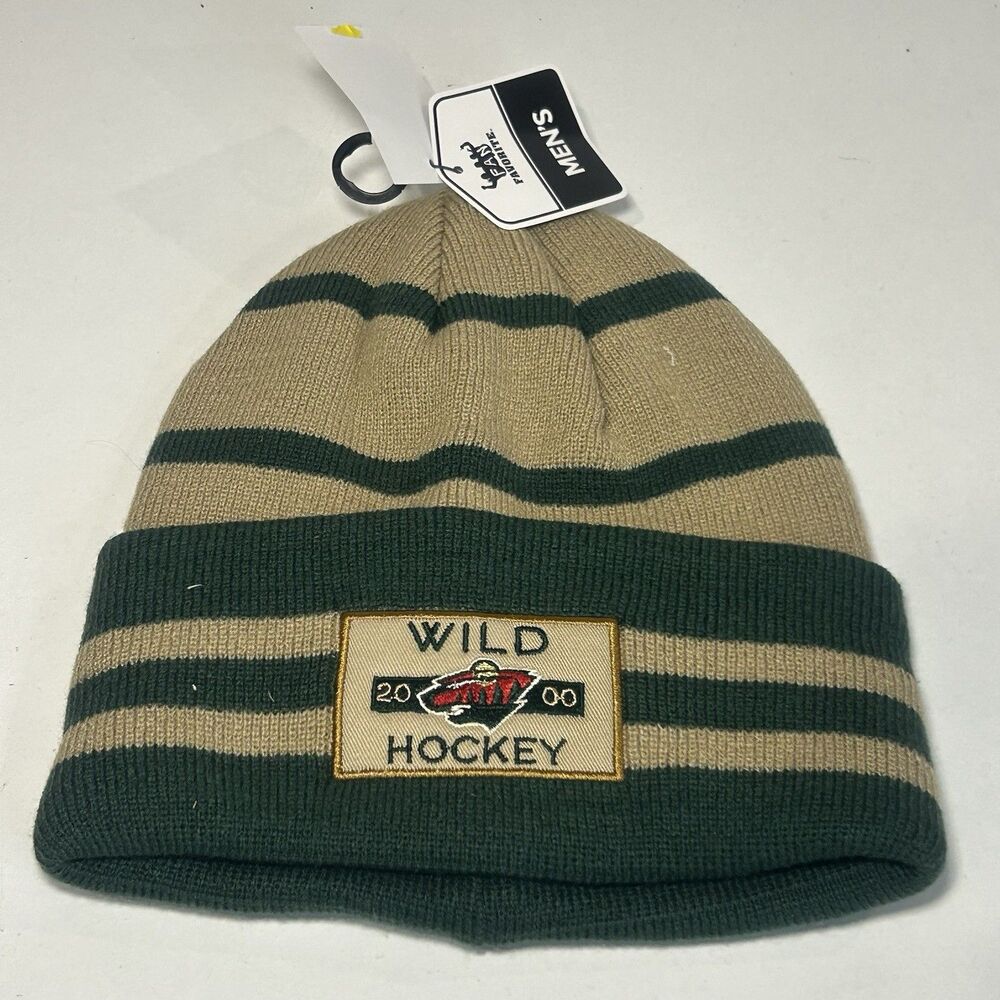 Fan Favorite Minnesota‎ Wild Hat Beanie Tan Green Cuffed Knit Cap Winter Logo